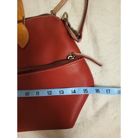 Dooney & Bourke Red Leather Satchel Handbag Tan Trim 2 handle & Shoulder Strap - Picture 3 of 10